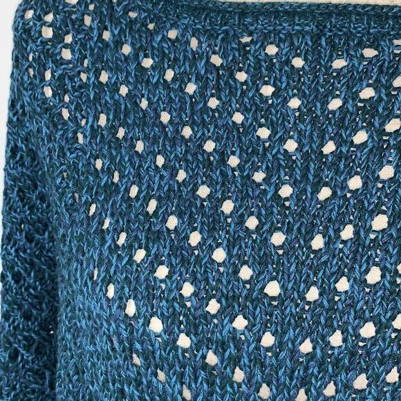 NWT Eddie Bauer Peakaboo Pullover Drop Shoulder Knit Sweater Ocean Blue Sz L - Picture 2 of 8